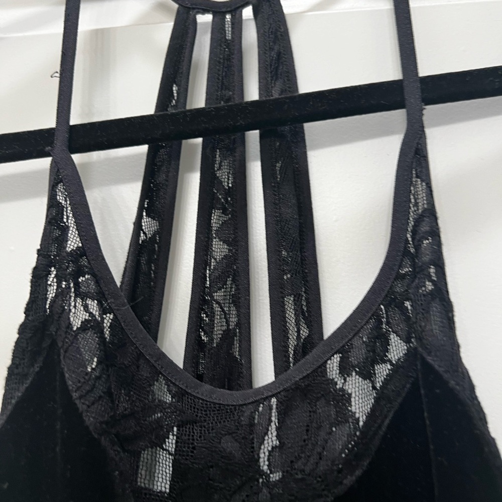 Free People Velvet Slip Dress Black Lace Trim M